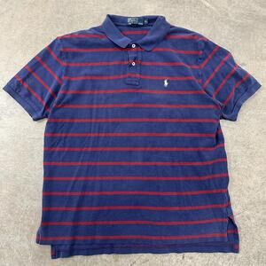 Vintage 90s Polo Ralph Lauren Striped Red & Navy Polo Size XL